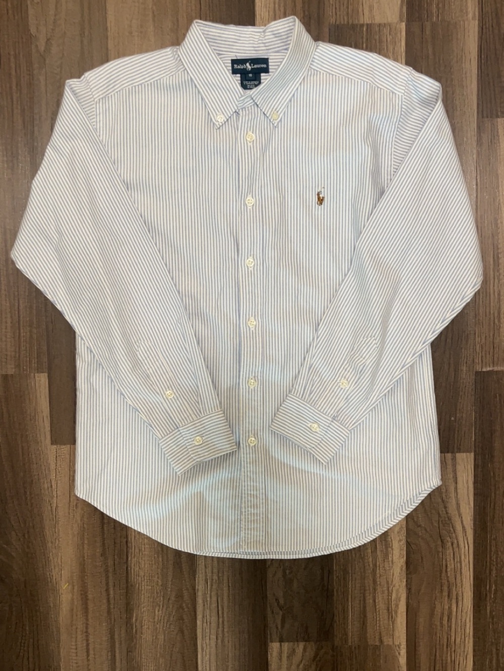 POLO RALPH LAUREN Kids 16 Blue Stripped Long Sleeve Cotton Button Down Shirt